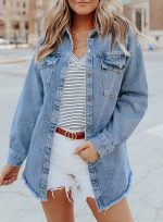 Eytino Denim Jacket for Women Long Sleeve Boyfriend Jean Jacket Loose Coat Sky Blue S Female - Image 4