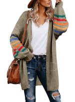 Aleumdr Plus Size Cardigan for Women Long Stripe Knit Open Front Sweaters Jacket 2XL - Image 7