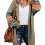 Aleumdr Plus Size Cardigan for Women Long Stripe Knit Open Front Sweaters Jacket 2XL