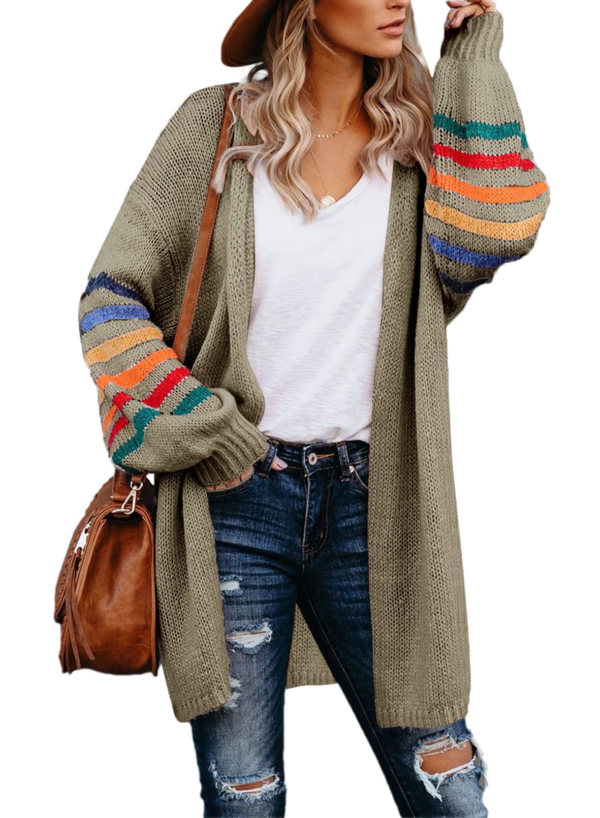 Aleumdr-Plus-Size-Cardigan-for-Women-Long-Stripe-Knit-Open-Front-Sweaters-Jacket-2XL_951be7a9-a958-4fa9-965a-39ffa21c12f8.2eab4f1fc43e07c75ed8afe0cab954c6 Aleumdr Plus Size Cardigan for Women Long Stripe Knit Open Front Sweaters Jacket 2XL - Image 1