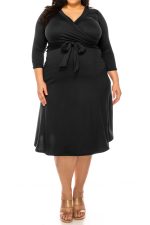 Women's Plus Size Wrap Dress 3/4 Sleeve V-Neck Waist Tie