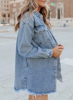 Eytino Denim Jacket for Women Long Sleeve Boyfriend Jean Jacket Loose Coat Sky Blue S Female - Image 6