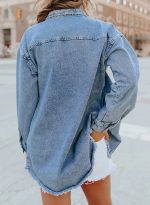 Eytino Denim Jacket for Women Long Sleeve Boyfriend Jean Jacket Loose Coat Sky Blue S Female - Image 7